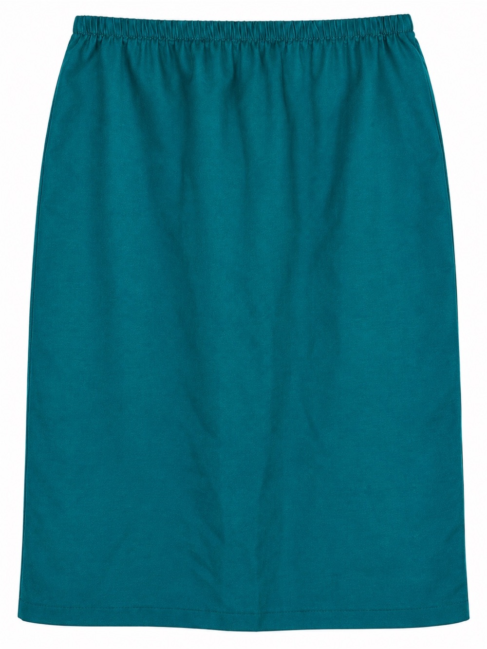 Vintage Teal Pencil Skirt Size 14 Made in USA Pull On Elastic Waist Back Slit